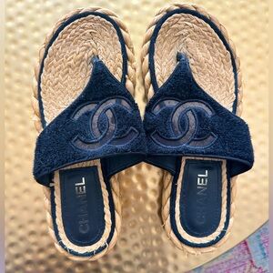 CHANEL Black Terry Braided Sole Sandals